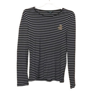 Lauren Ralph Lauren Green Label Size Large L White Black Striped Top Sweater